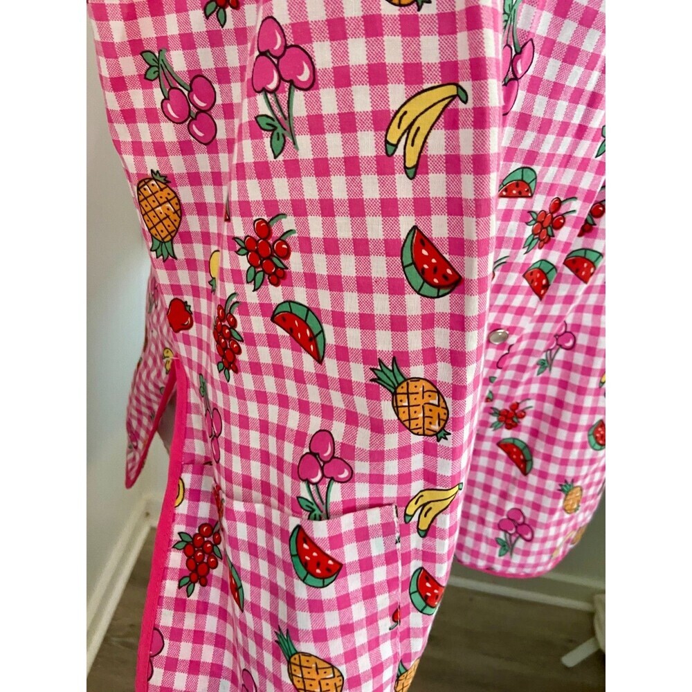 VTG Private Moments Pearl Snap House Dress Apron Smock Fruit 2XL Gingham Cotton - Picture 10 of 15